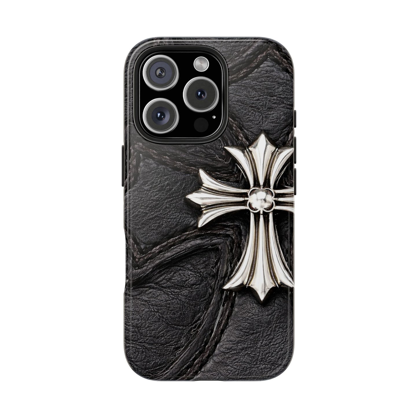 Black Leather Cross - Protective Phone Case