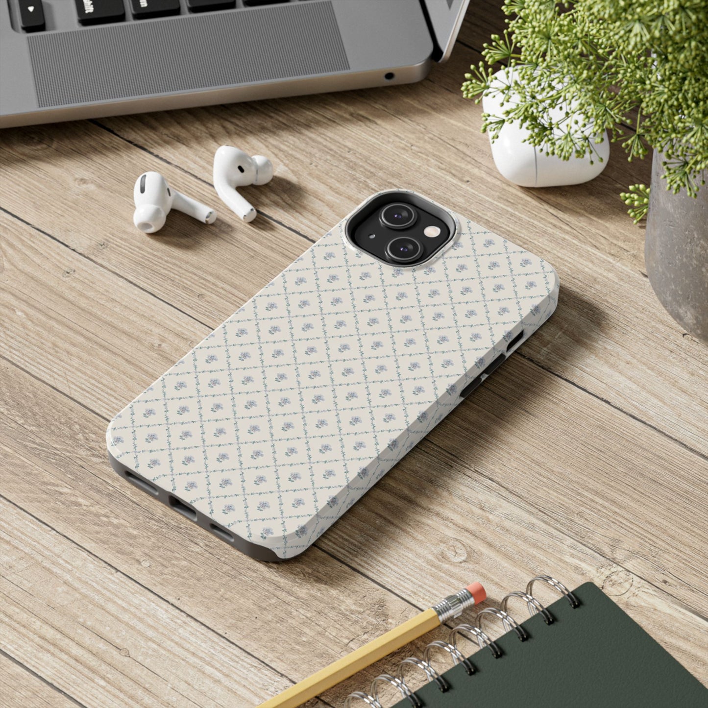 Vintage Blue Floral Wallpaper - Protective Phone Case