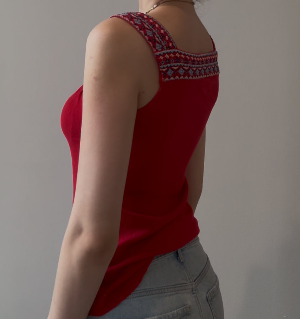 Red Top with Multicolor Embroidery