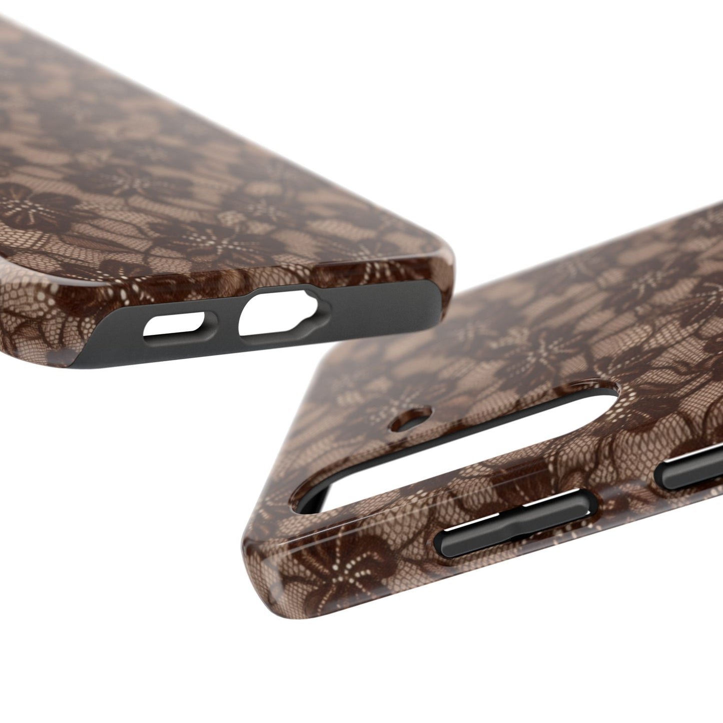 Brown Floral Lace - Protective Phone Case