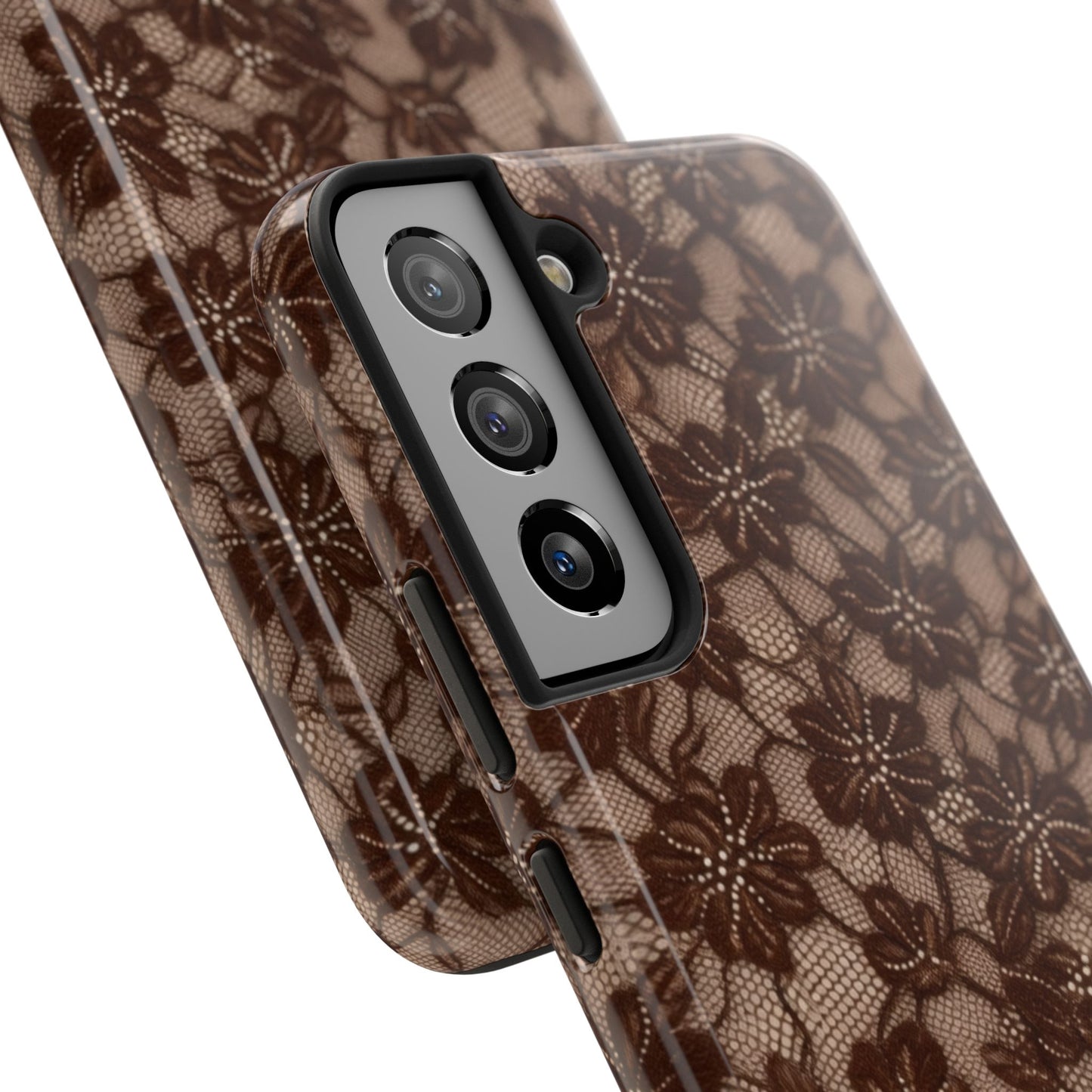 Brown Floral Lace - Protective Phone Case