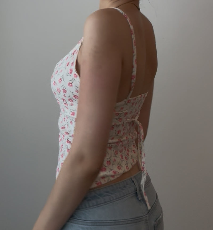 White and Pink Floral Tube with Add-on Adjustable Belt