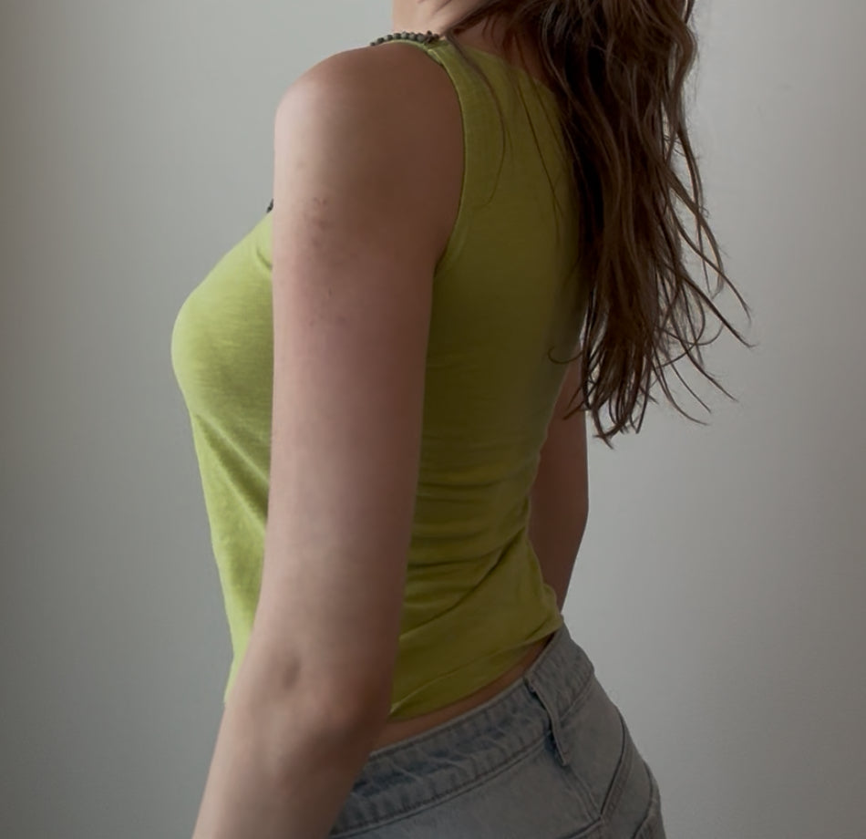 Green Top with Beaded Accents