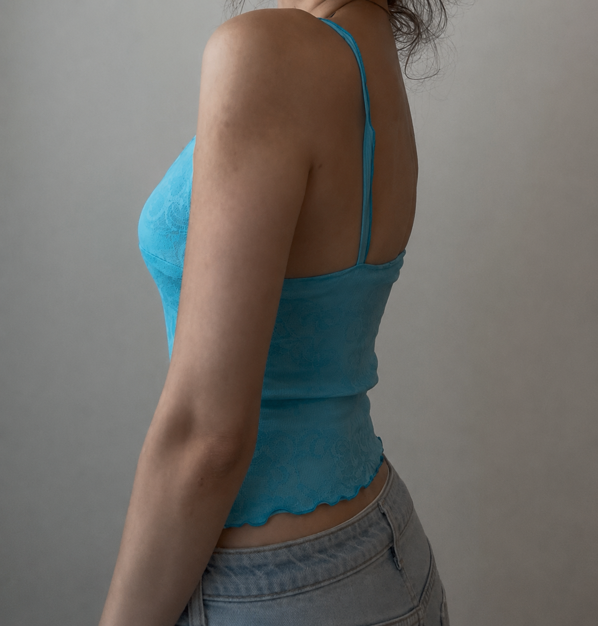 Blue Top with Unique Design and Ruffled Straps