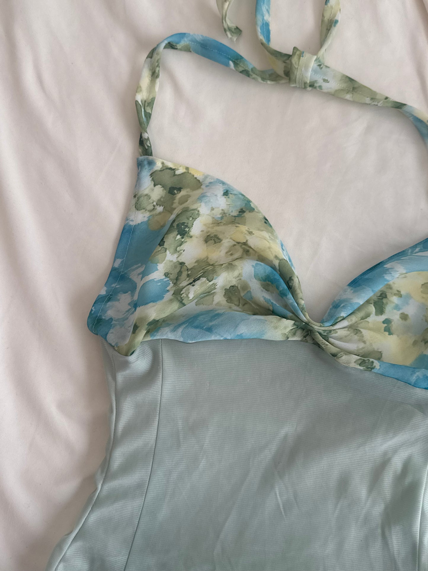 Green and Blue Floral Halter Top