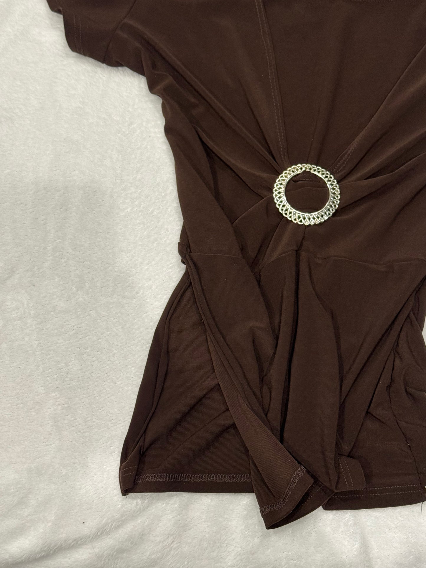 Y2K Brown Top with Silver Ring Accent and Slit
