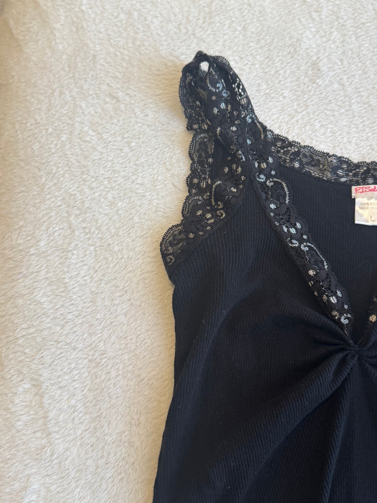 Black Cami Top with Lace and Ruching