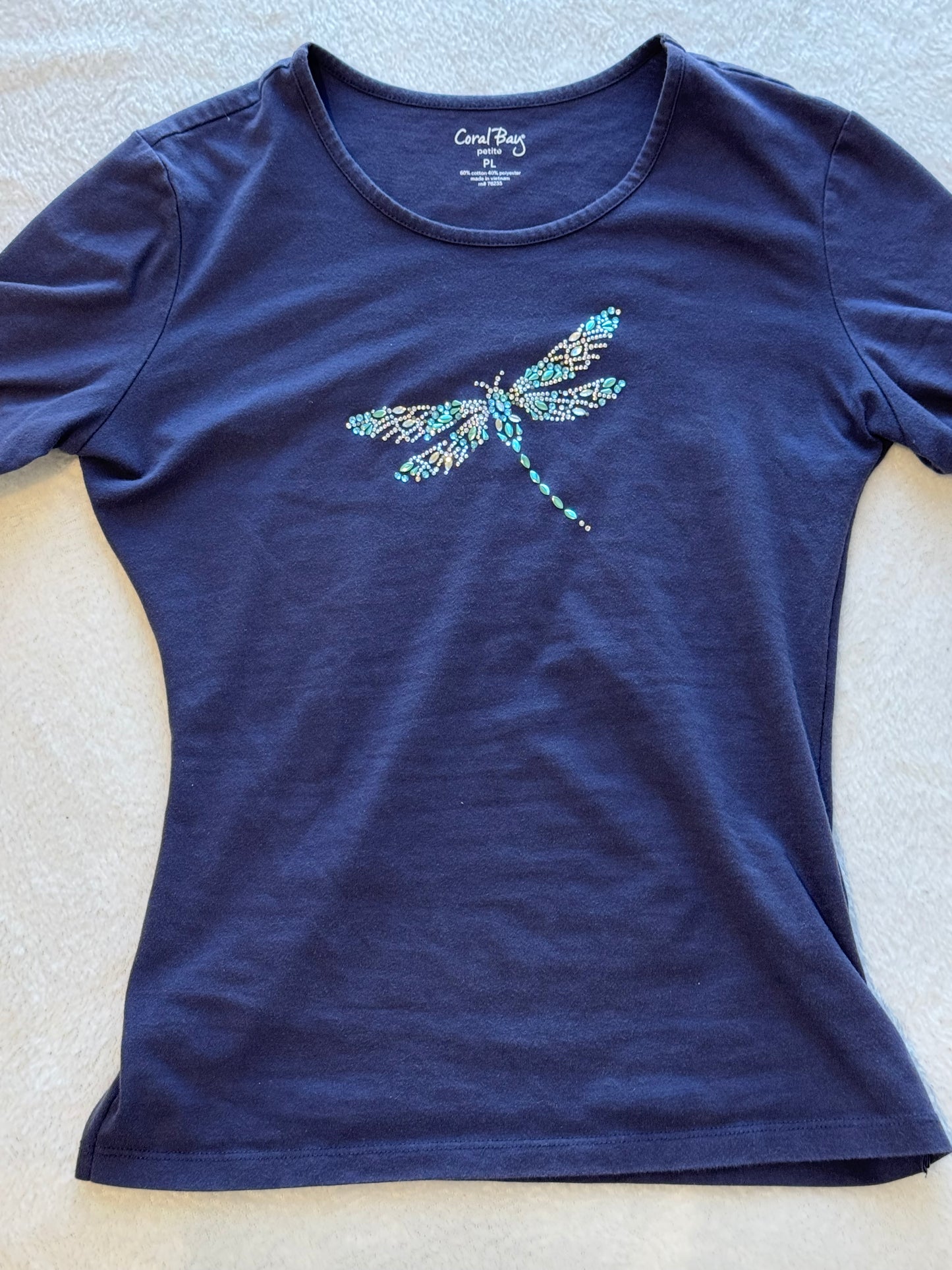 Blue Baby Tee with Dragonfly Rhinestone Design