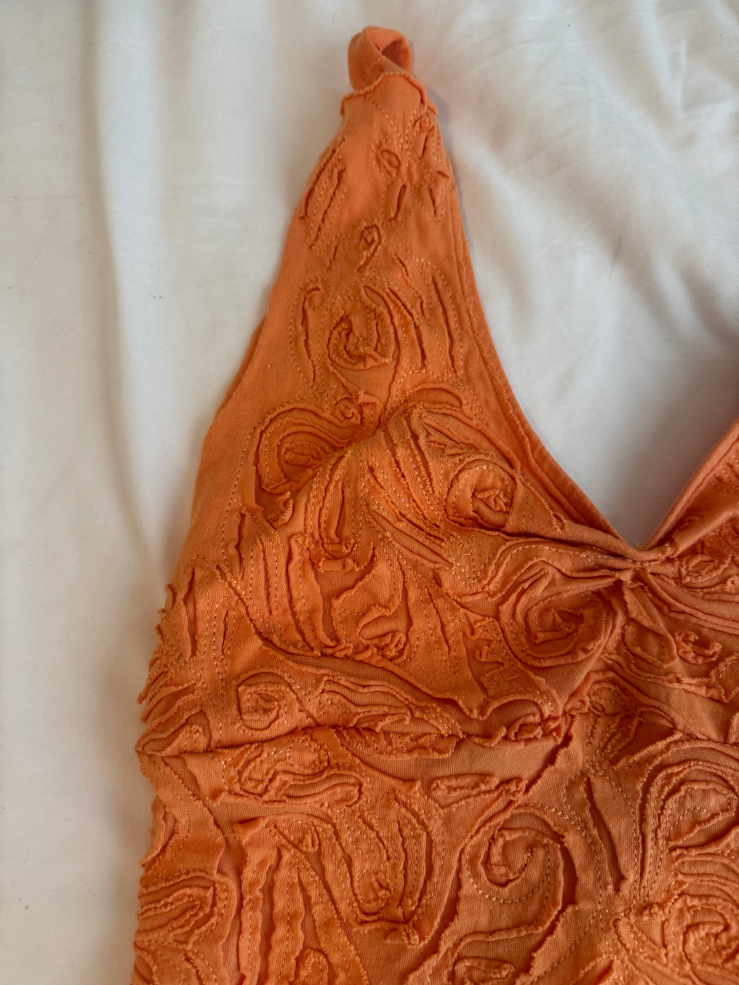 Orange Floral Embroidered Top