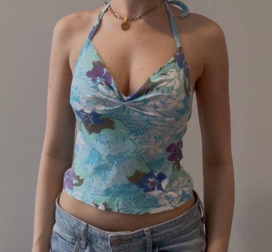 Summery Hibiscus Flower Halter Top