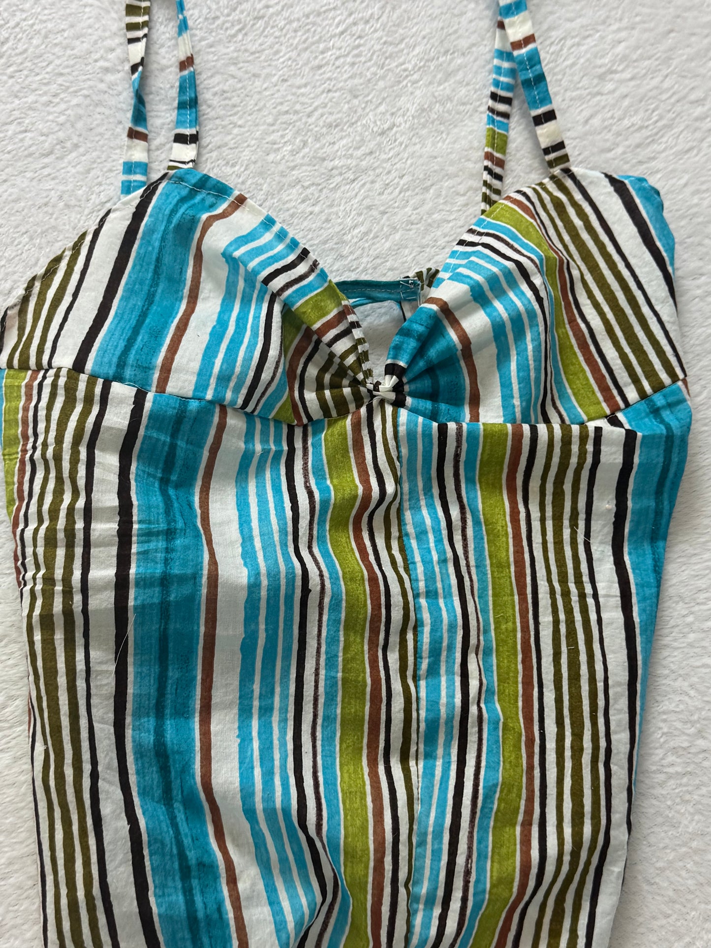 Blue and Green Striped Top