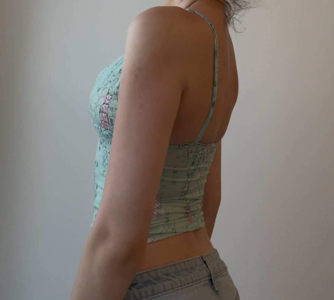 Fitted Green Cami Top with Unique Design