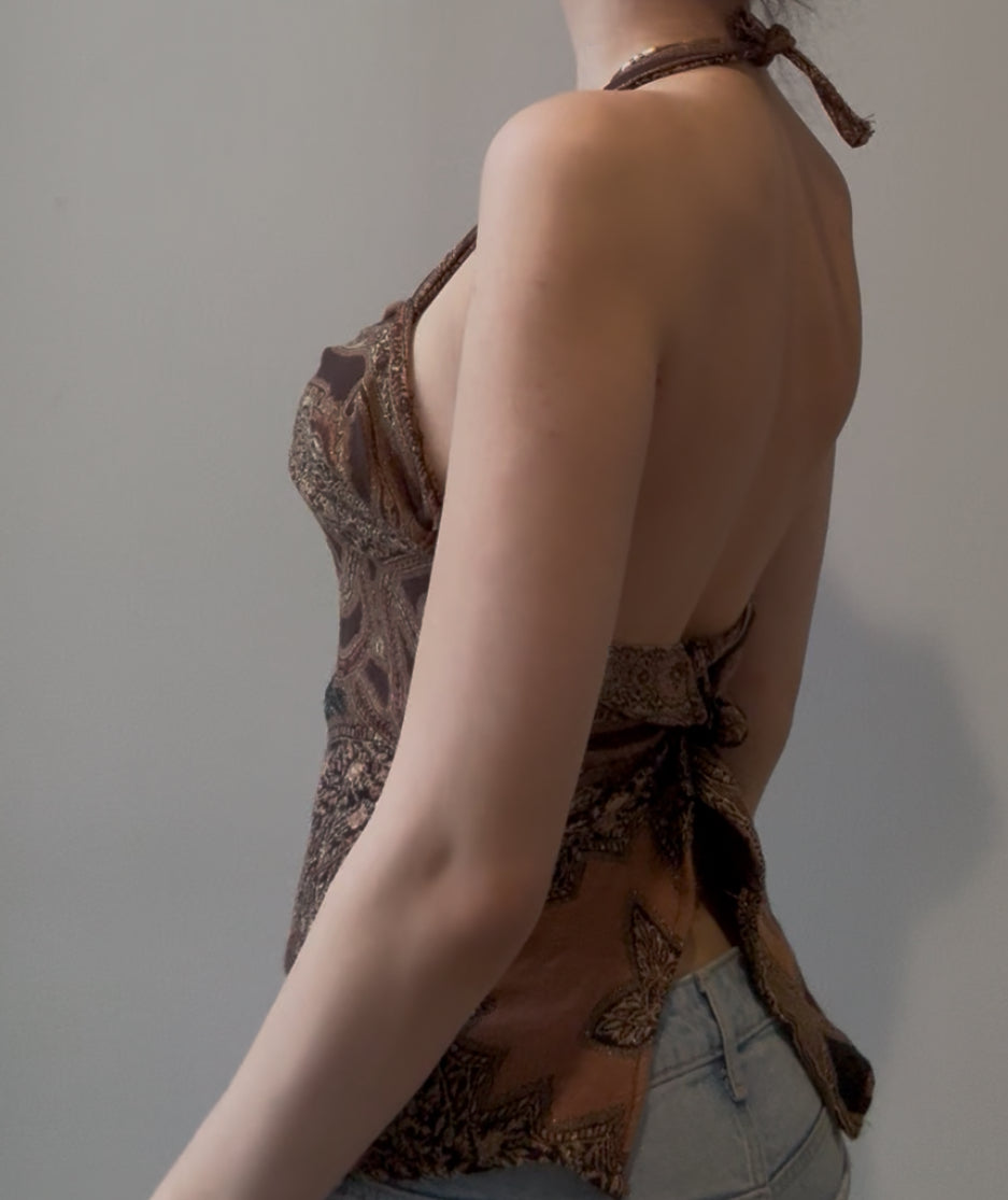 Brown Halter Top with Tie Back