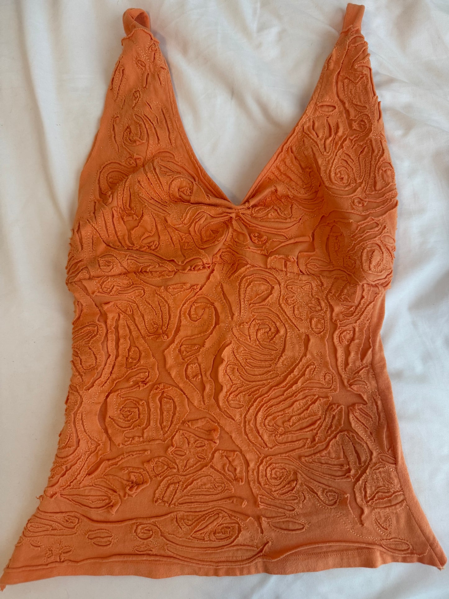 Orange Floral Embroidered Top
