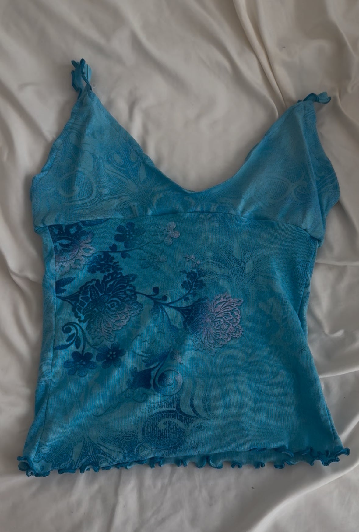Blue Top with Unique Design and Ruffled Straps