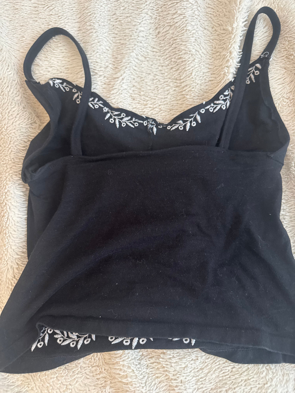 Black Top with White Floral Embroidery