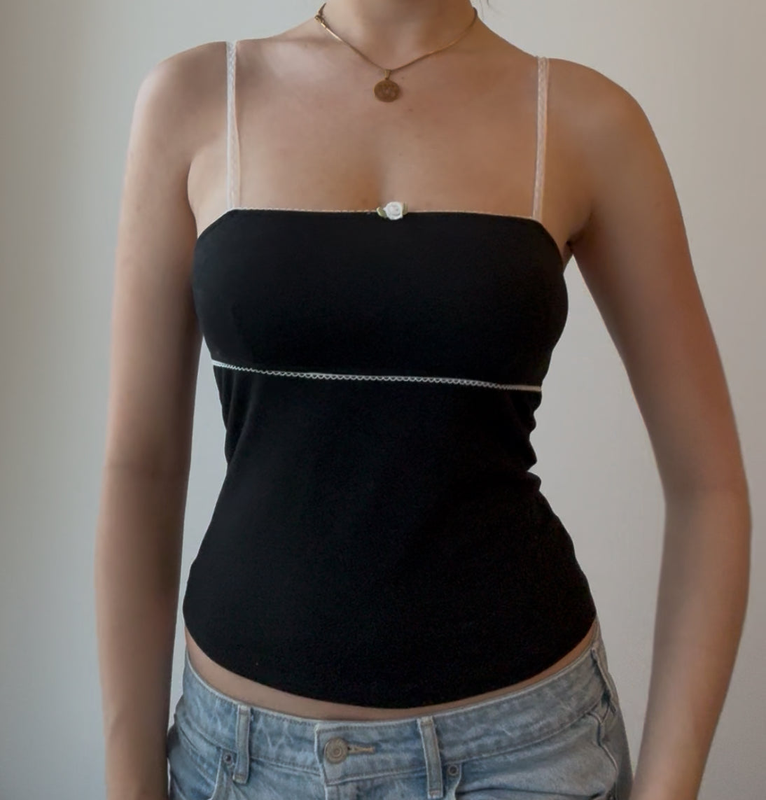 Black Cami with Rose and Lace