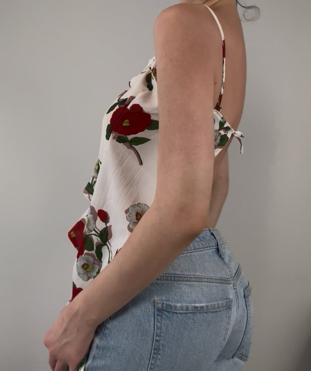 Flowy Floral Top with Adjustable Tie Back
