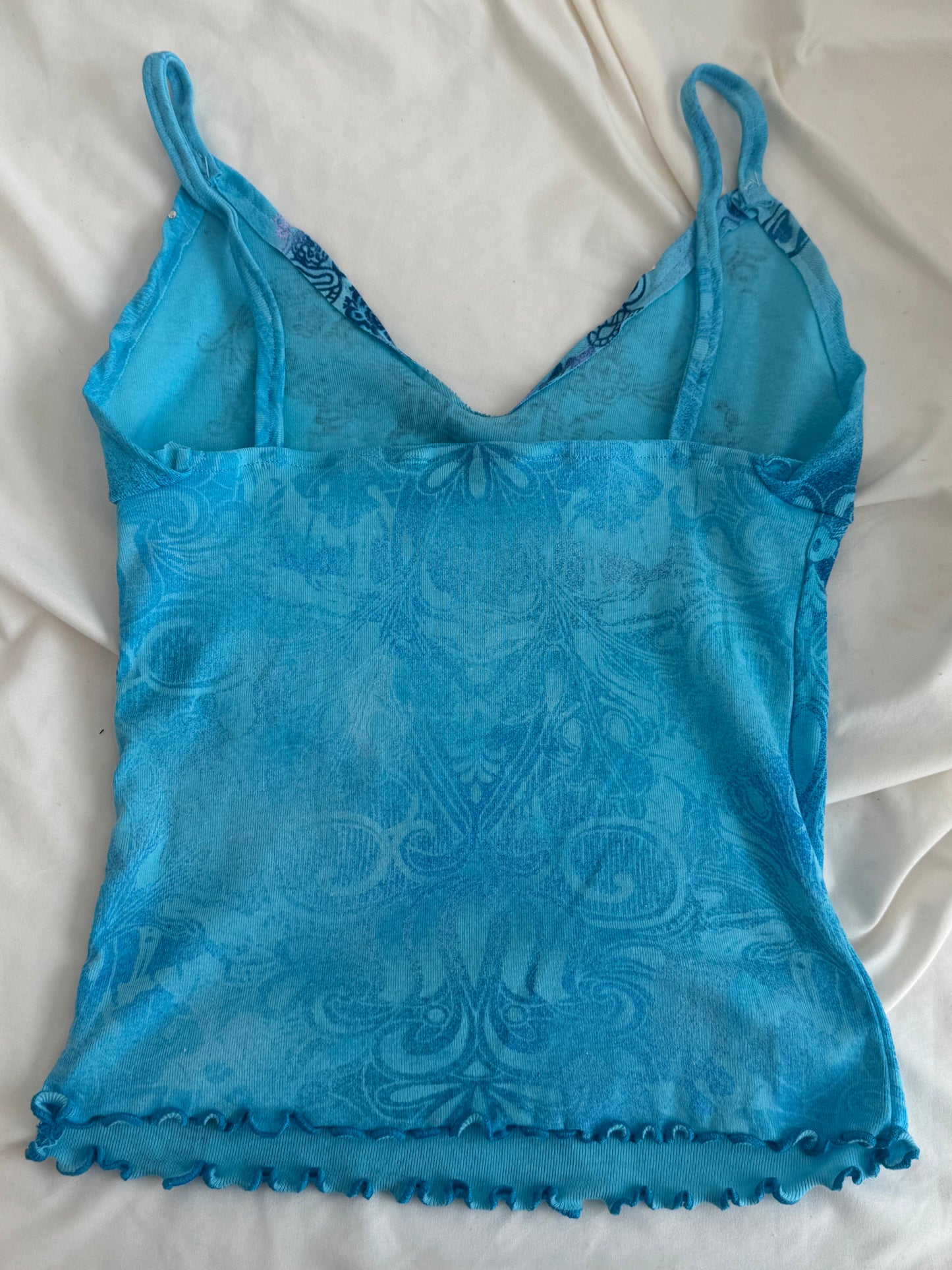 Y2K Blue Top with Pretty Design and Sequins
