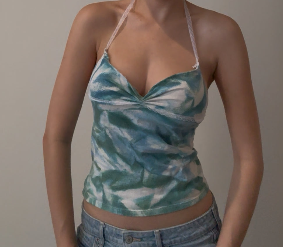 Tie Dye Halter Top with Lace Straps