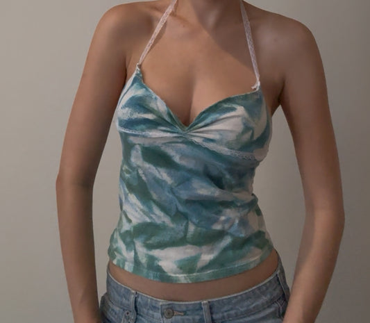 Tie Dye Halter Top with Lace Straps