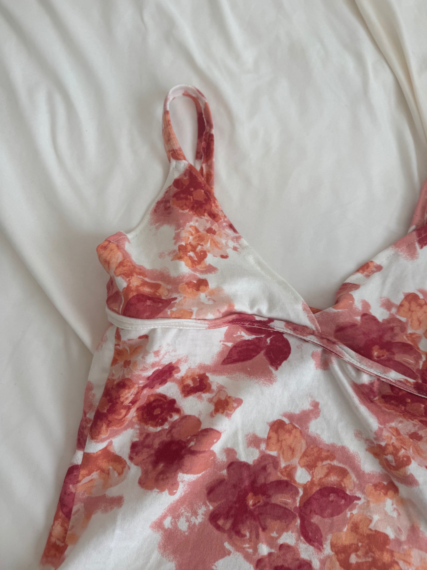 White Top with Orange and Pink Floral Design