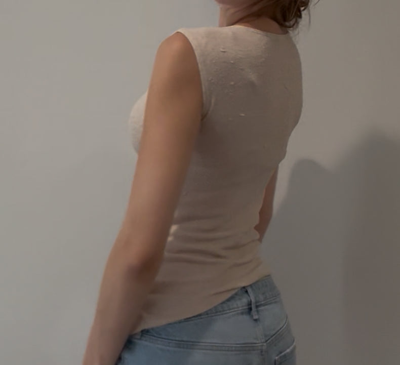 Beige Top with Lace and Ruching