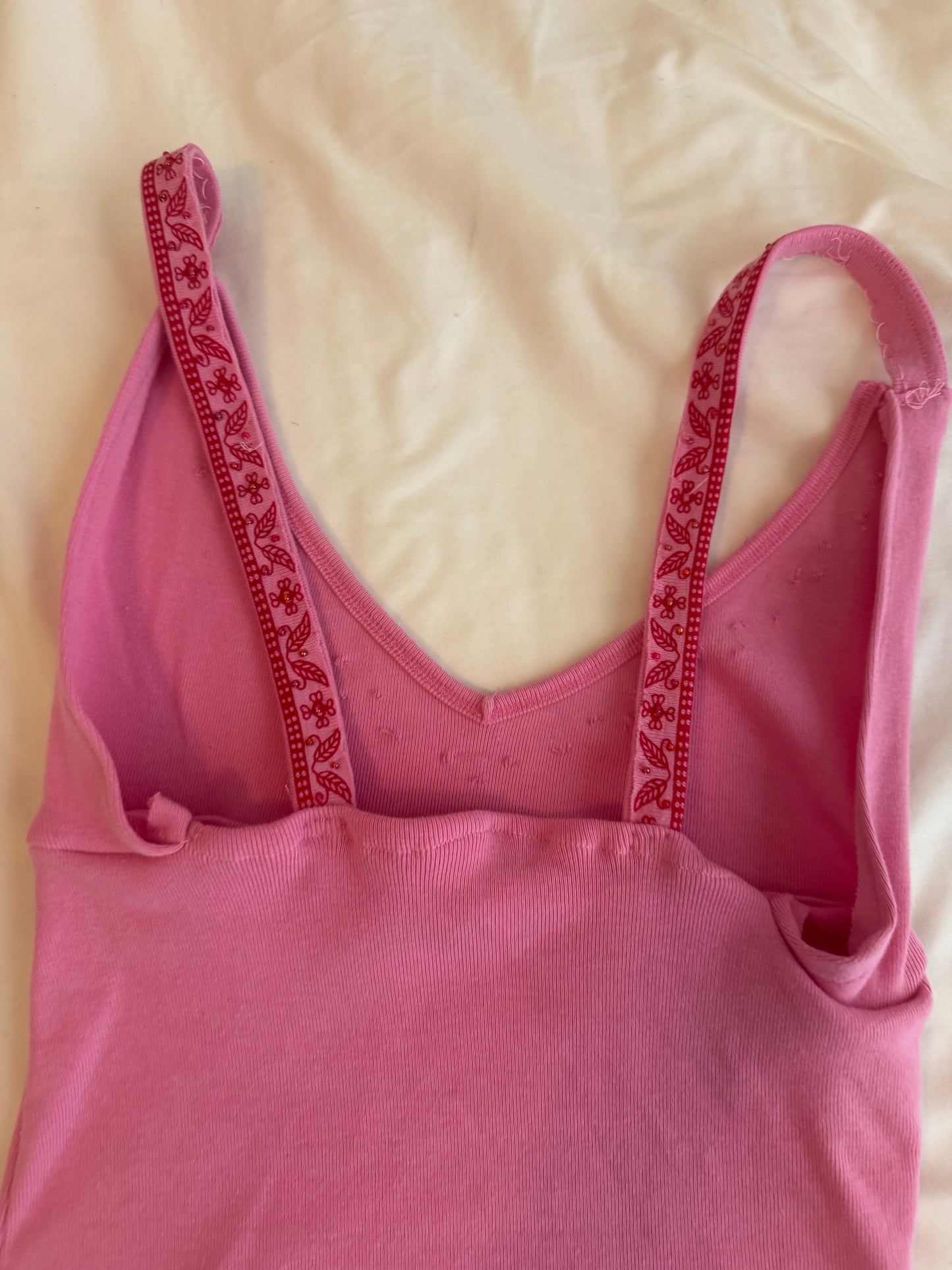 Pink Cami with Red Embroidery and Beading