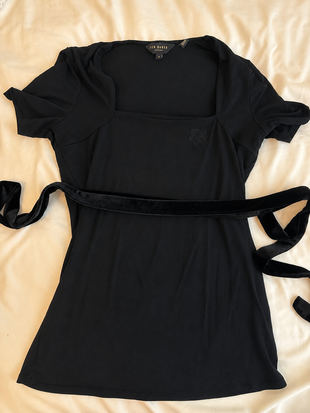 Black Top with Dainty Floral Embrodiery