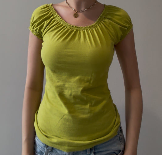 Fitted Green Top with Ruffles