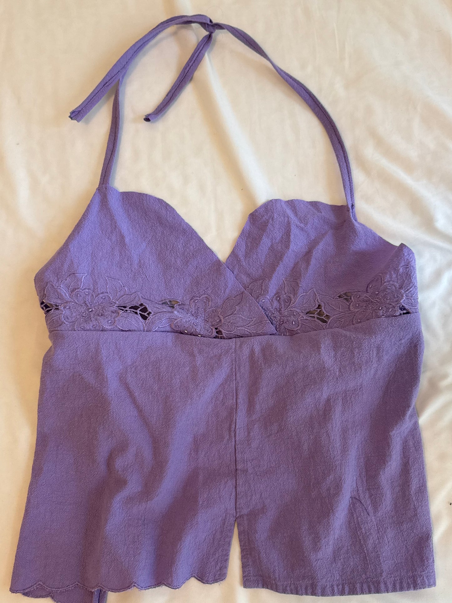 Purple Halter Top with Embroidery and Sequins