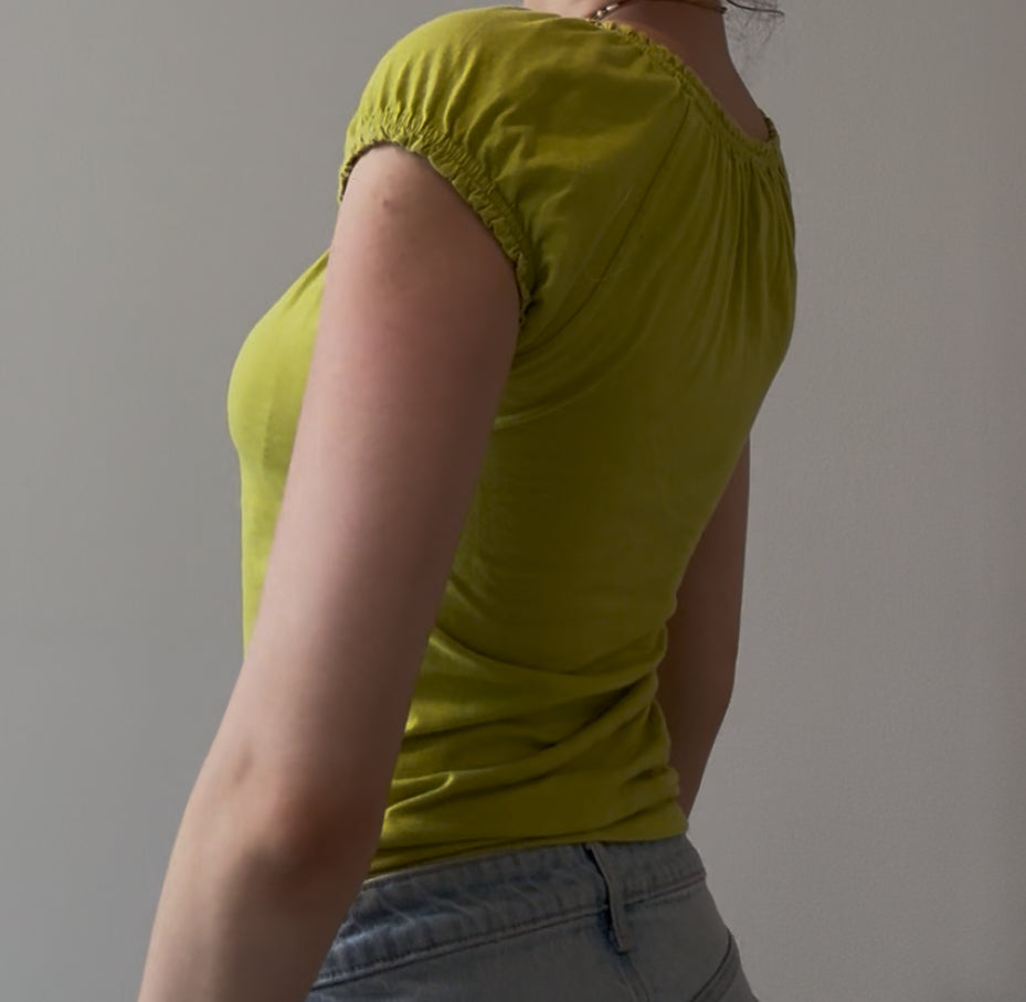 Fitted Green Top with Ruffles