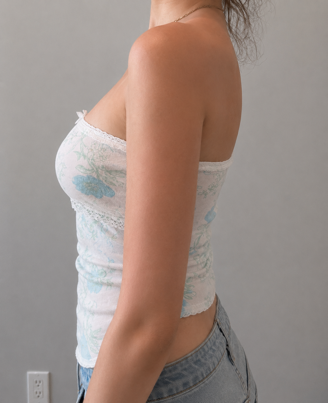 Floral Tube Top with Lace and Ribbon