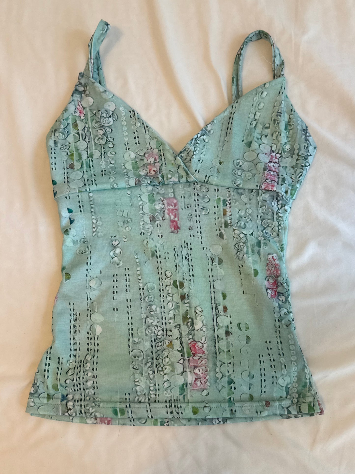 Fitted Green Cami Top with Unique Design