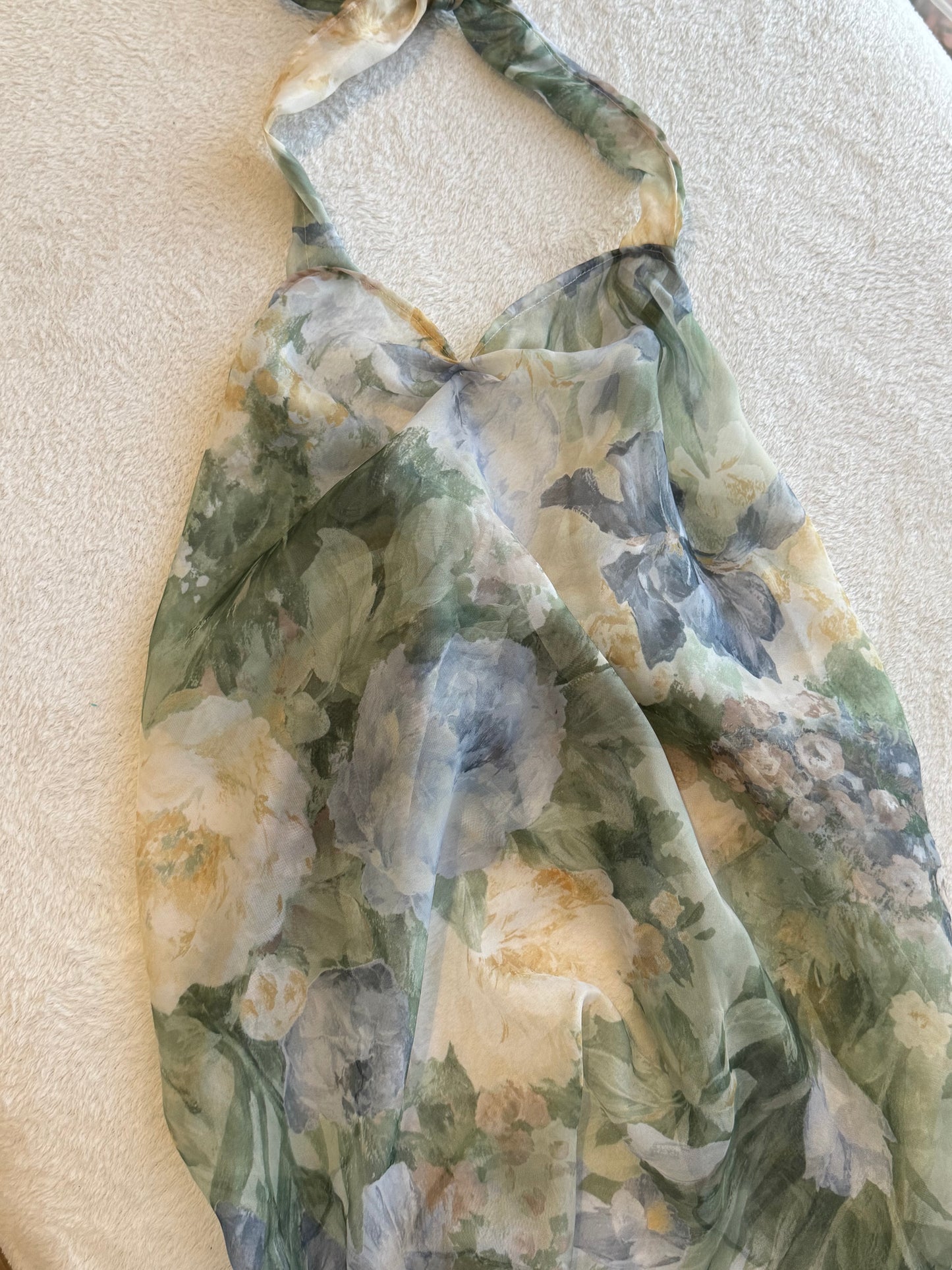 Flowy Floral Halter Top with Tie Neck and Back