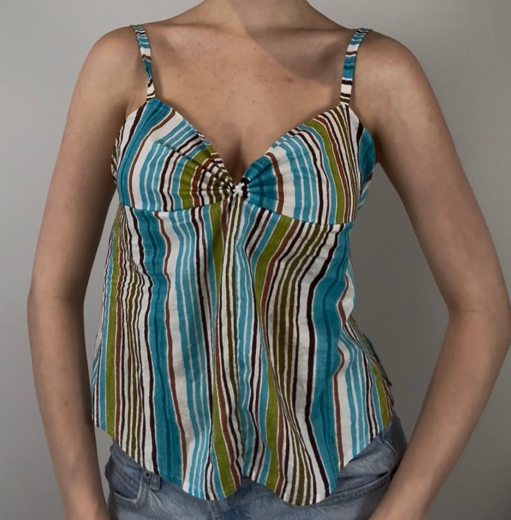 Blue and Green Striped Top