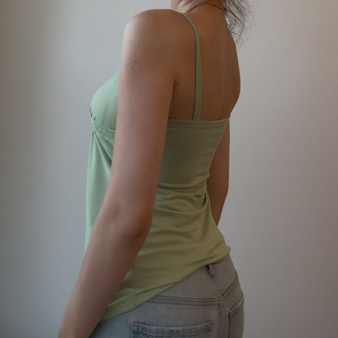Green Cami with Buttons and Lace