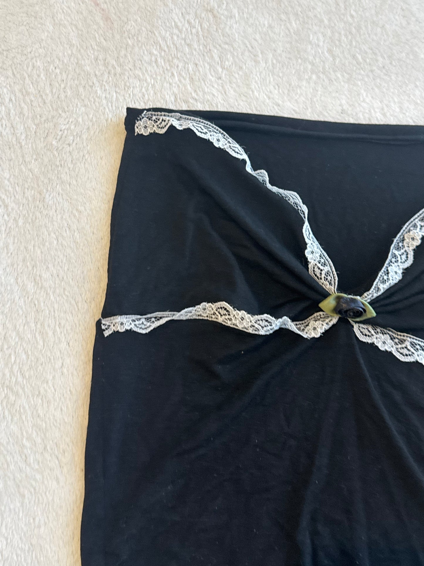 Black Tube Top with White Lace and Black Rose
