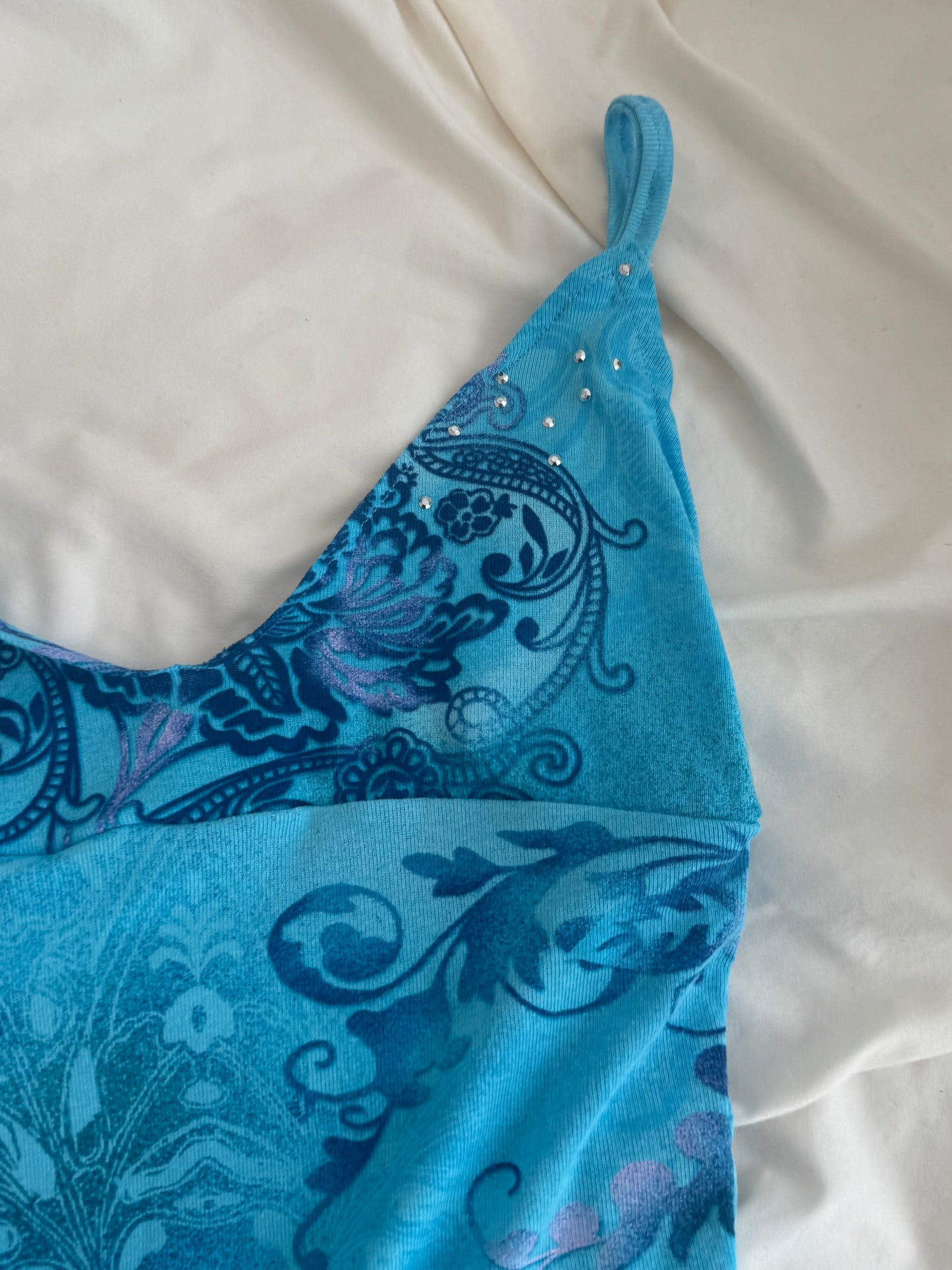 Y2K Blue Top with Pretty Design and Sequins
