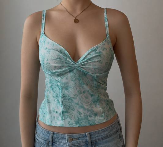 Teal and White Floral Cami