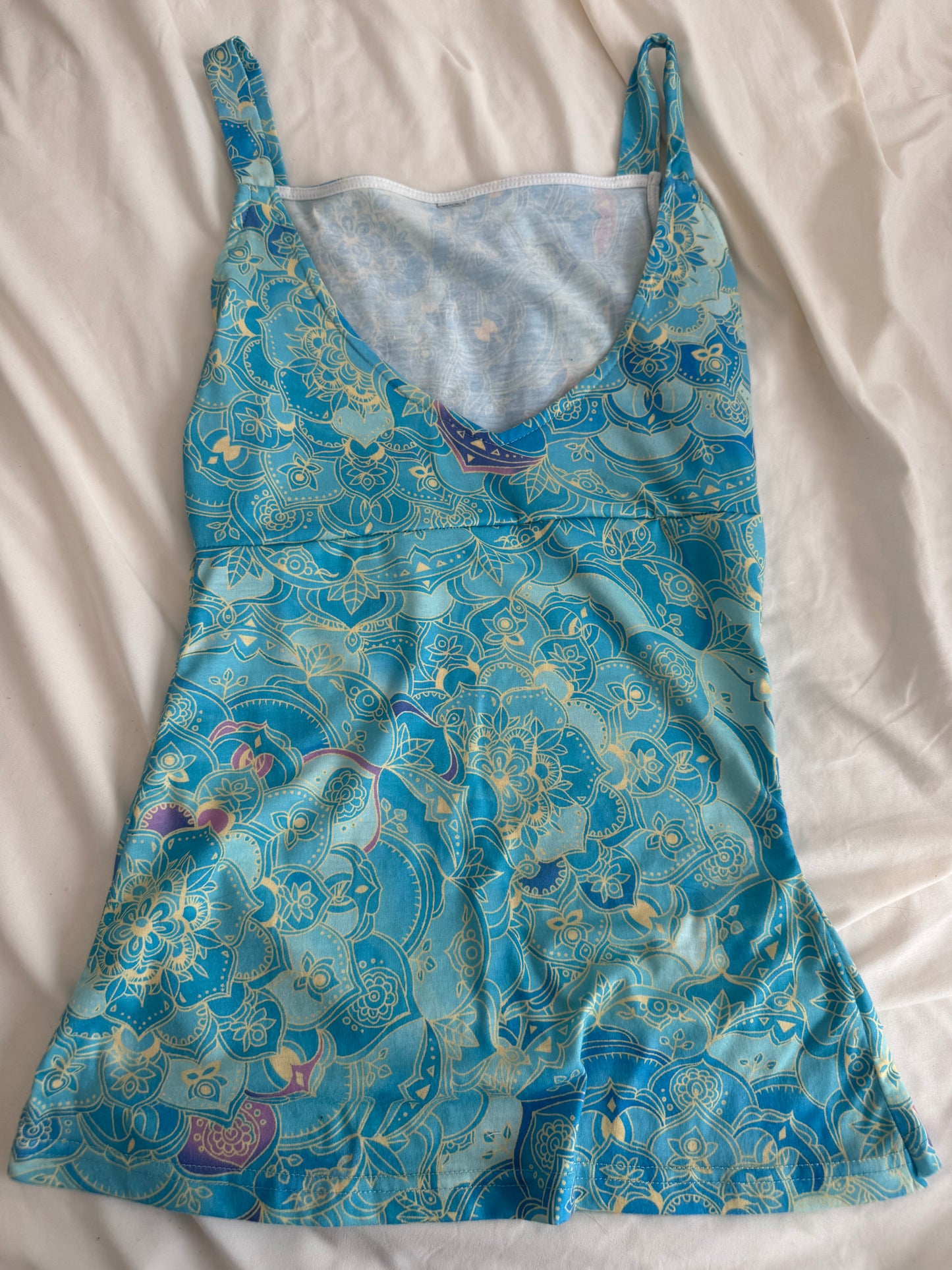 Teal Multicolor Design Babydoll Top