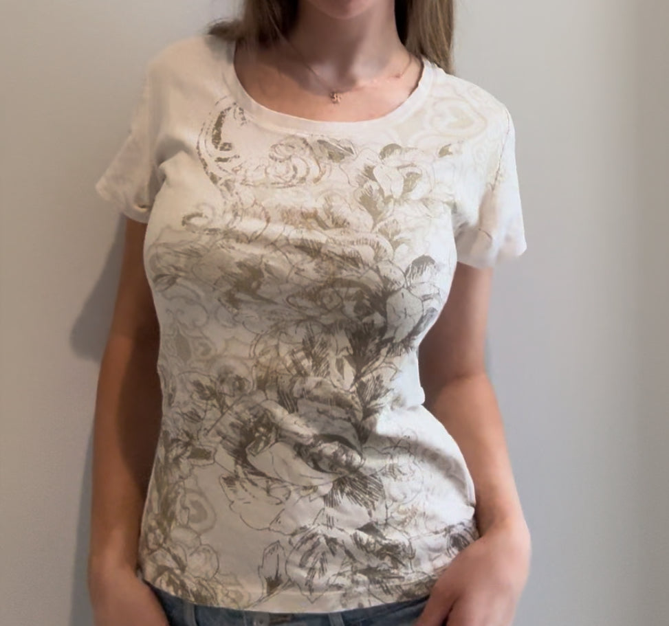 Beige Baby Tee with Floral Graphic