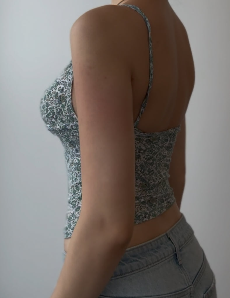 Green and Blue Floral Babydoll Top