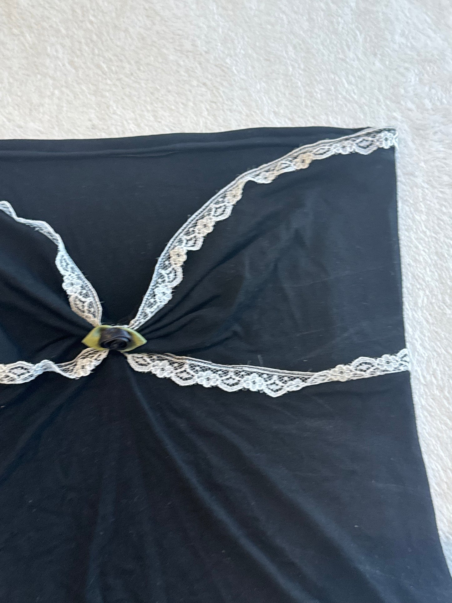 Black Tube Top with White Lace and Black Rose