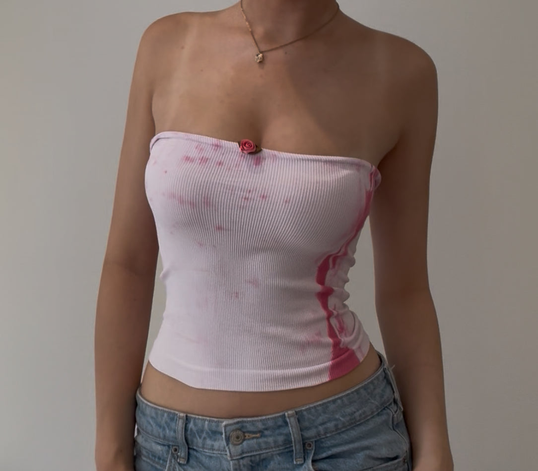 Pink Tie Dye Tube Top with Pink Flower