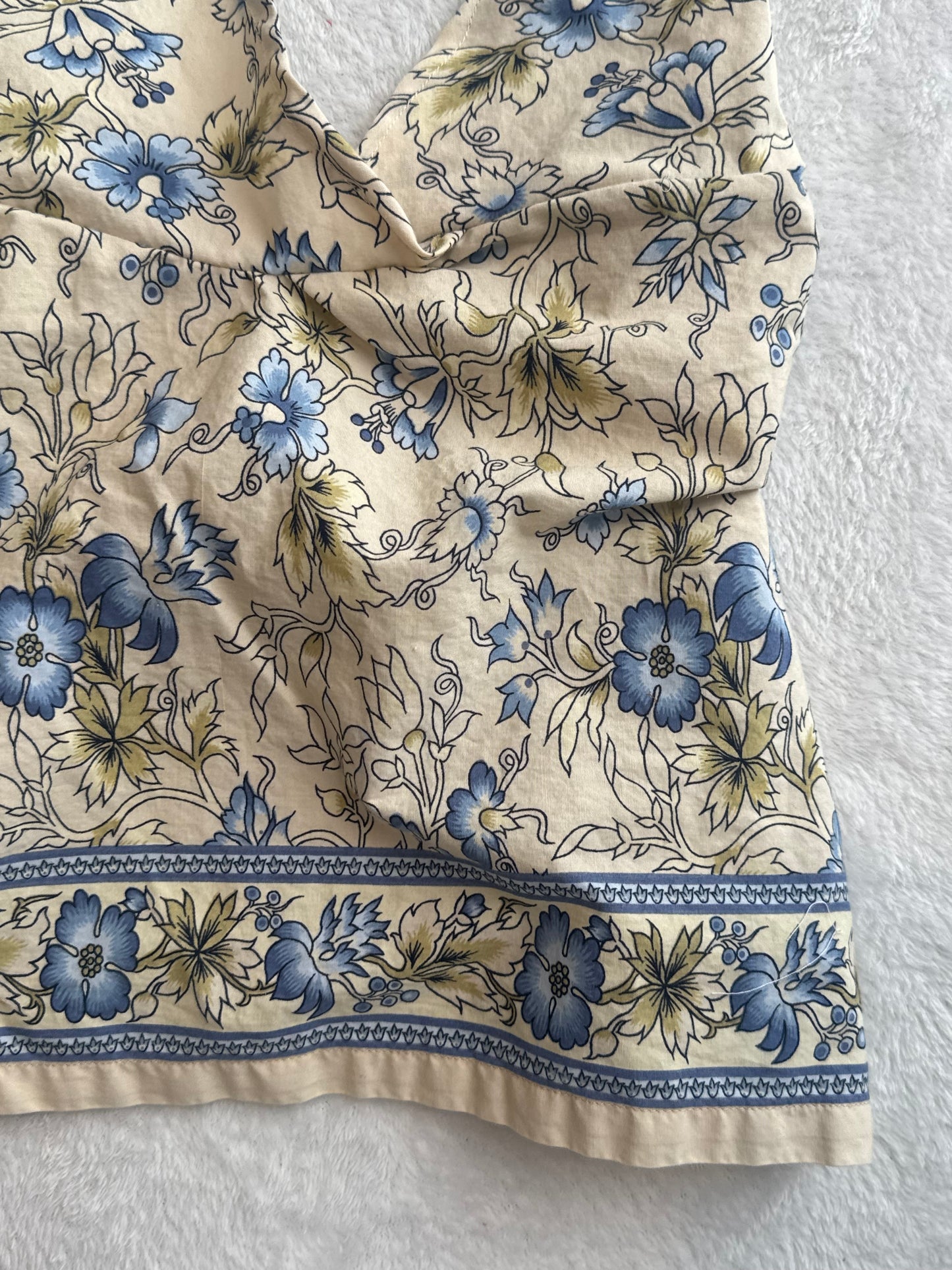 Beige Halter Top with Blue Floral Design