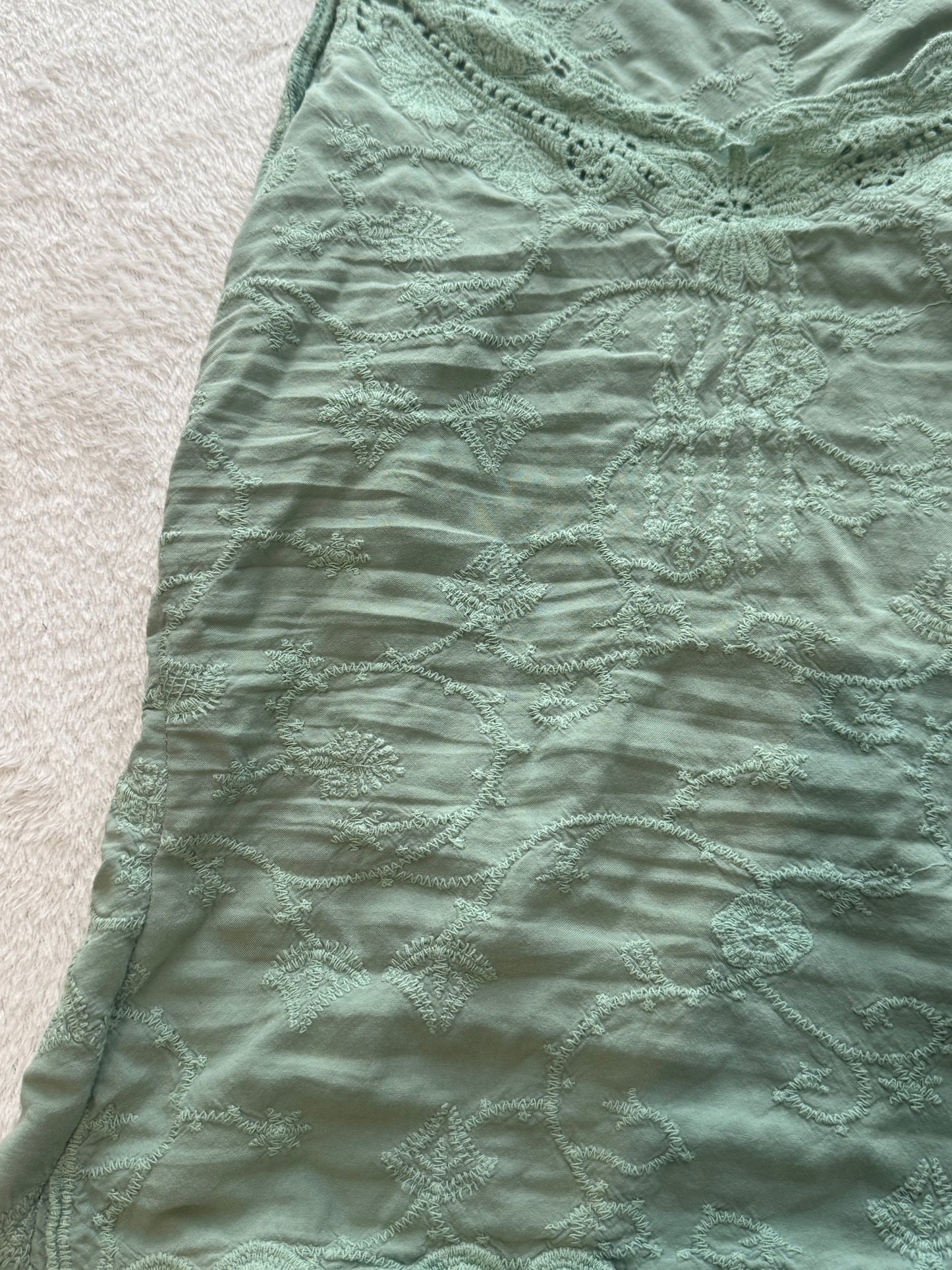 Green Cami Top with Embroidery