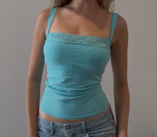 Fitted Blue Cami Top with Lace