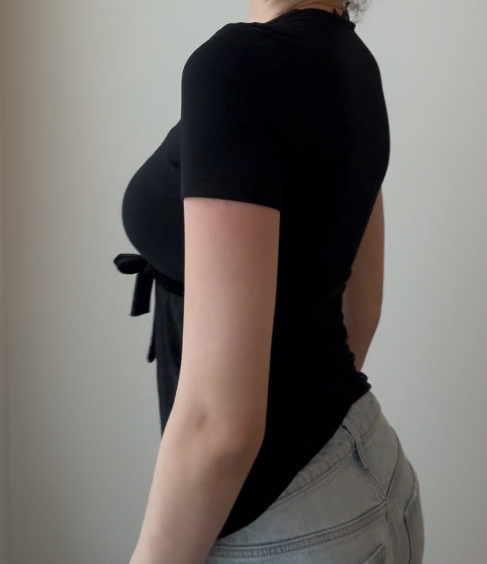 Black Top with Dainty Floral Embrodiery