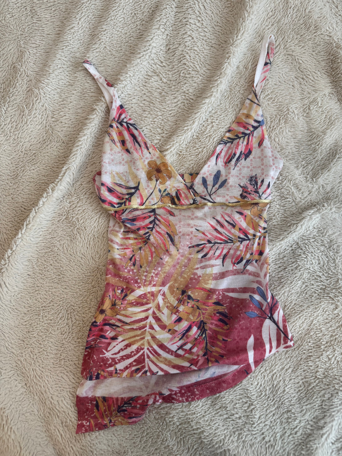 Multicolor Top with Gold Ribbon Waistband